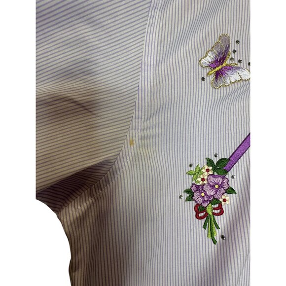 Vintage Las Olas Embroidered Butterfly & Floral Striped Button-Up Shirt Small Pu - Picture 7 of 12